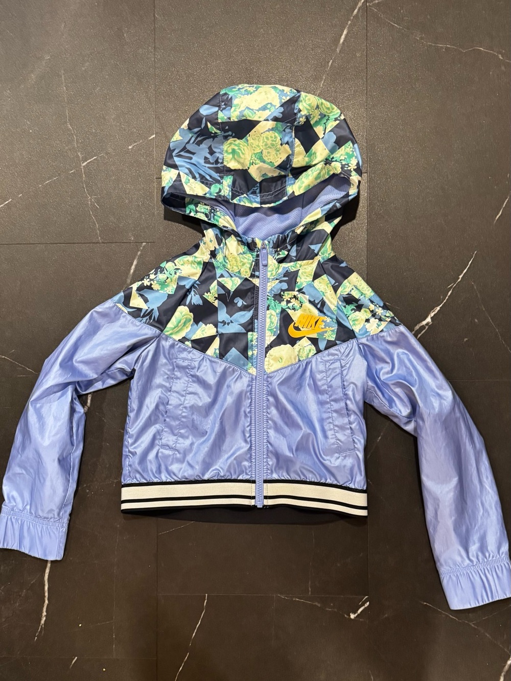 Nike Light Blue Floral-Pattern Hooded Windbreaker Jacket